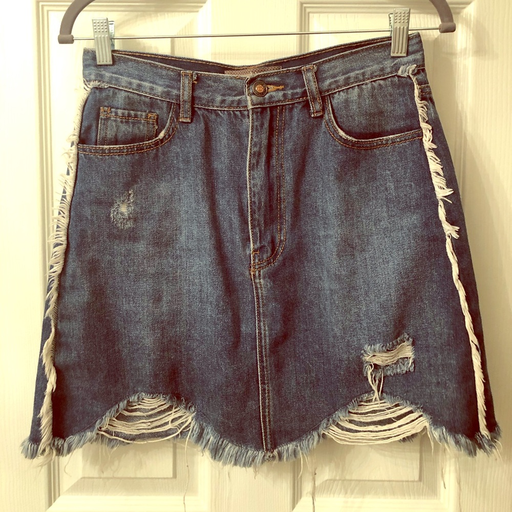 High waisted denim skirt